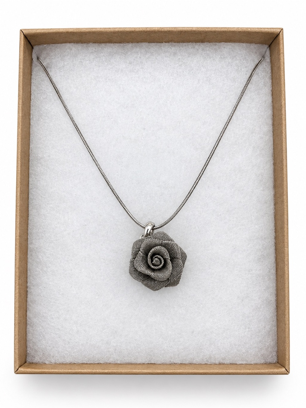 Silver-Tone Rose Pendant Necklace - Elegant Grey Floral Charm